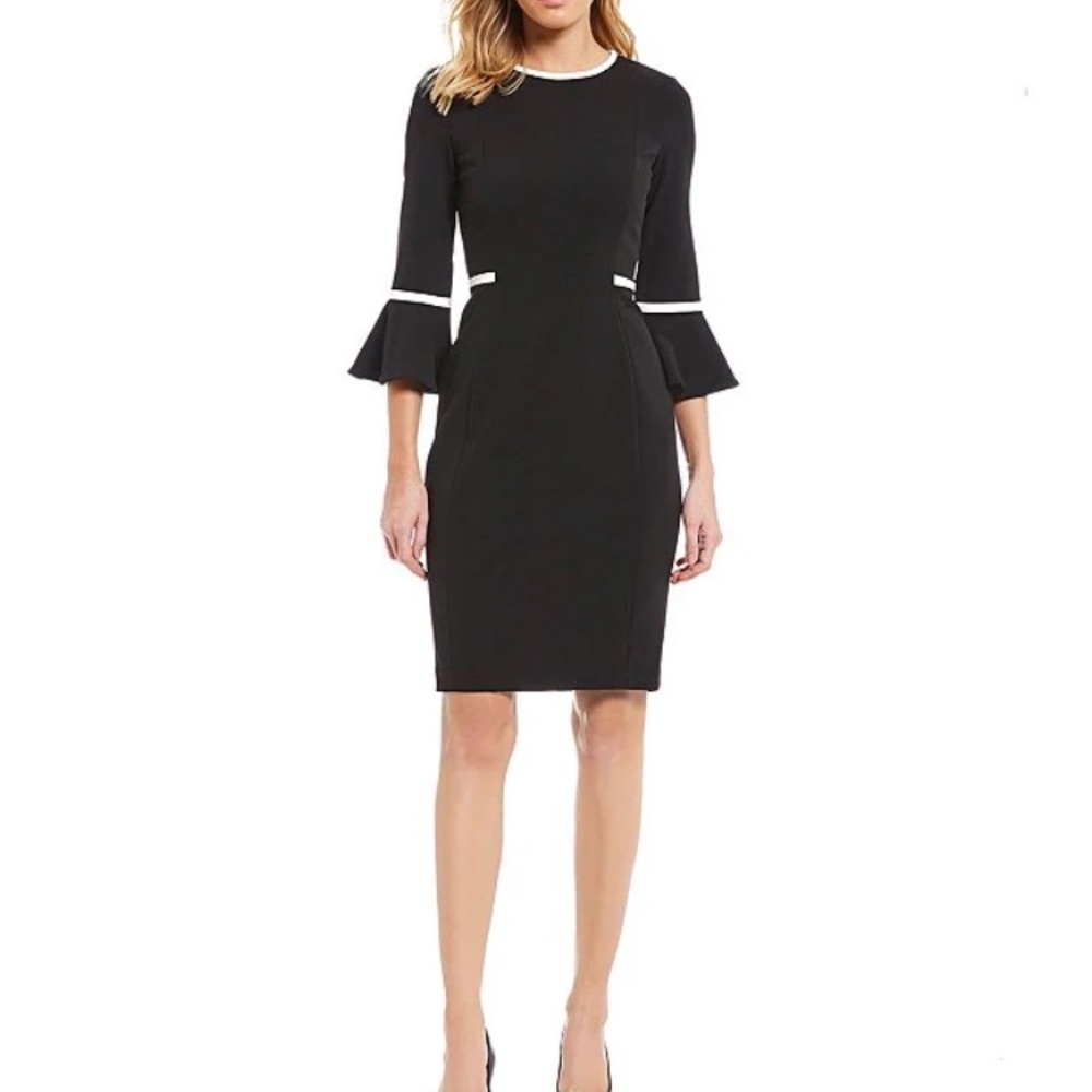 Calvin Klein Bell Sleeve Piping Detail Dress